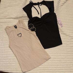 Wild Fable Black and Cream Tank Tops